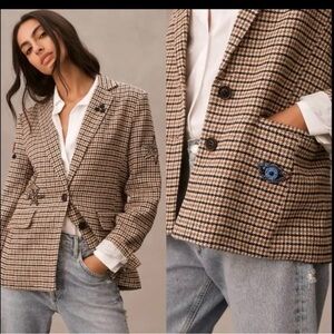 Anthropologie Appliqué Blazer Like New Large Patches Houndstooth